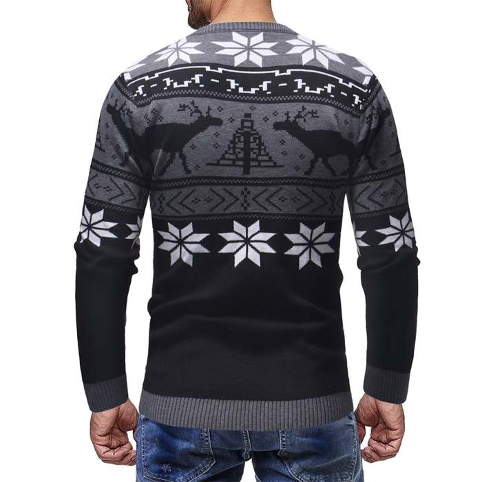 Men Snowflake Graphic Long Sleeve Crew Neck Knitted Sweater