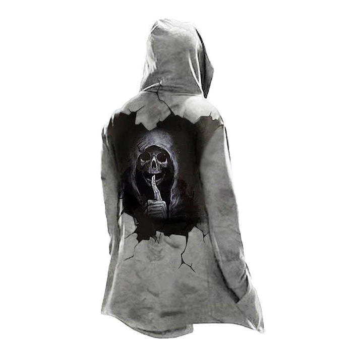 Mens Vintage 3D Skull Print Tactical Zipper Hooded Fleece Jacket