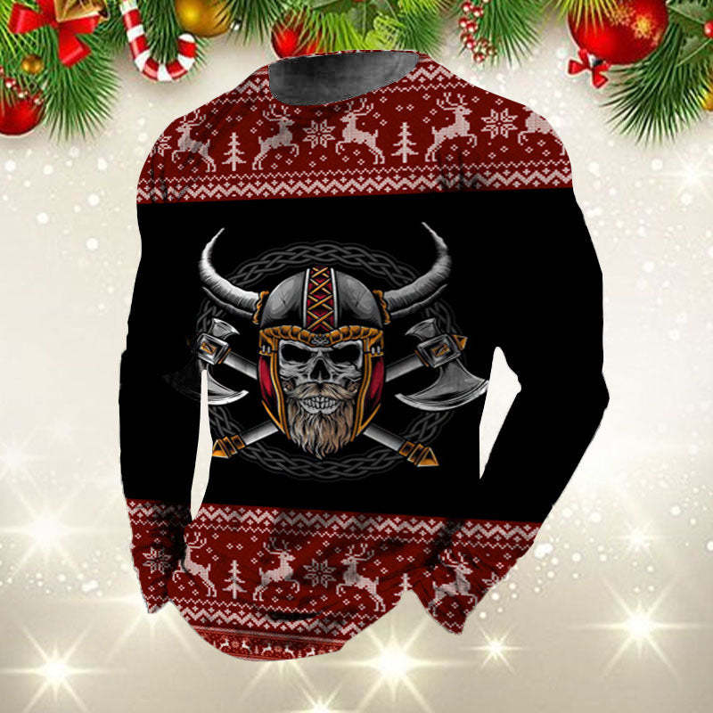 Men's Ugly Christmas Shirt Skull Knight Warrior Knit Long Sleeve T-Shirt