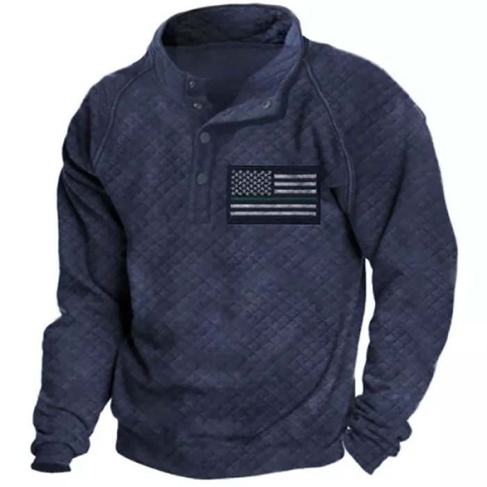 Mens American Flag Velcro Thickened Henley Sweatshirt