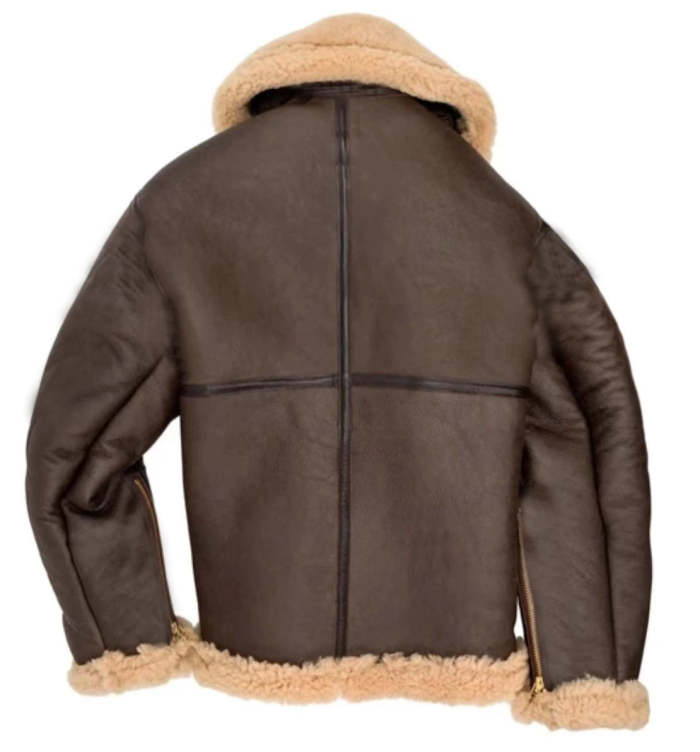 Mens Faux Leather Flight Bomber Jacket Shearling Thick Fur Coat