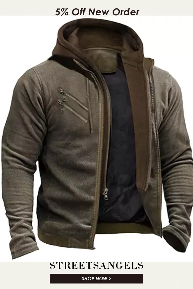 Men's Flannel Hooded Zip Design Jacket