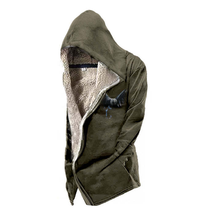 Mens Vintage Legendary Print Tactical Hooded Fleece Jacket