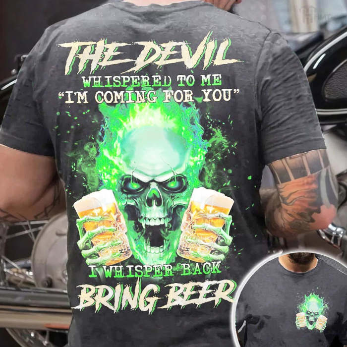 The Devil Whispers To Me Brings Beer Print Men's Short Sleeve T-Shirt
