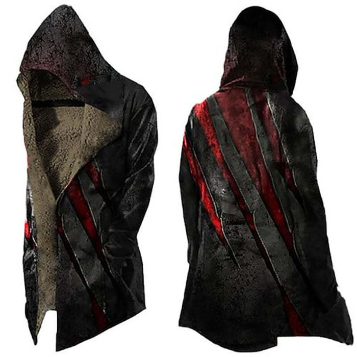 Men's Vintage Red Crack Print Zip Up Hoodie Fleece Jacket