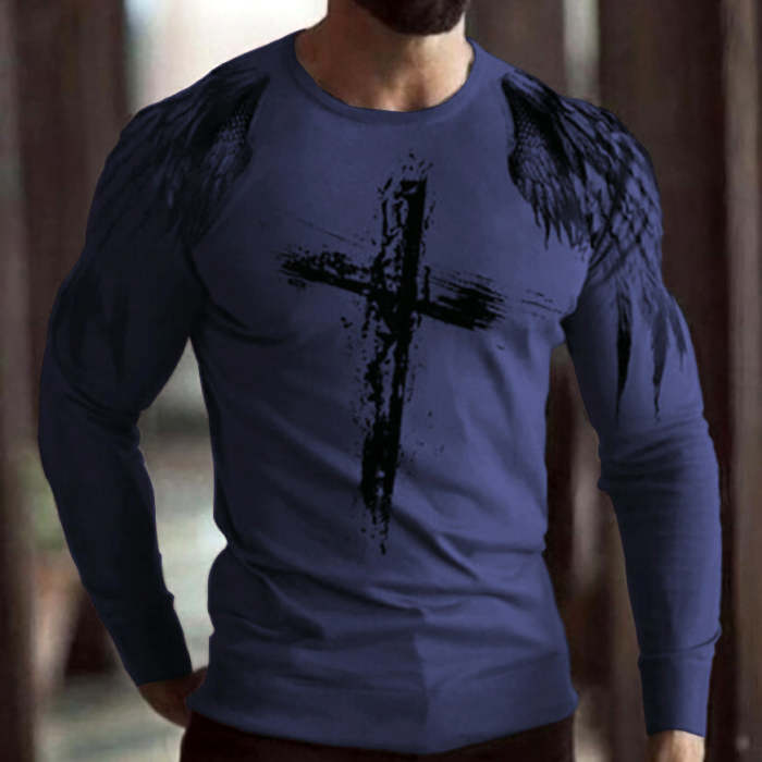Cross & Wings Creative Print Men's Casual Fashion Long Sleeve