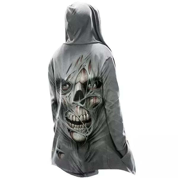 Mens Vintage Skull Print Tactical Zip Up Hooded Fleece Jacket