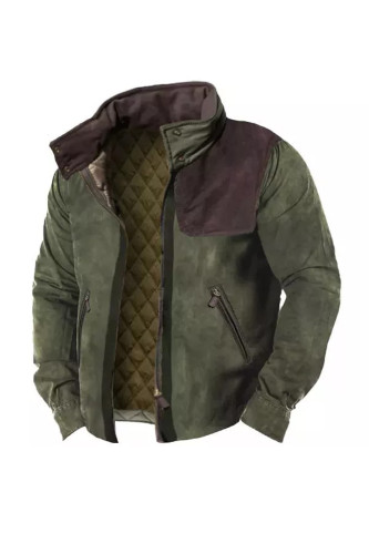 Men's Vintage Fleece Long Sleeve Patchwork Zipper Jacket