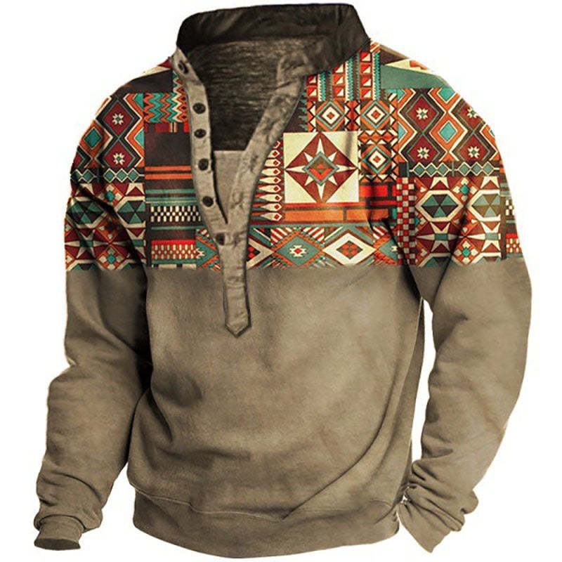 Men's Multicolor Geometric Print Button Up Sweatshirt