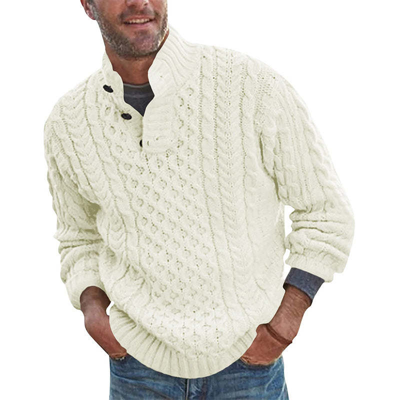 Men Casual Stand Collar Button Up Knit Sweater