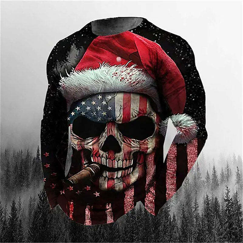Men's Casual Christmas Skull American Flag Print Sweatshirts