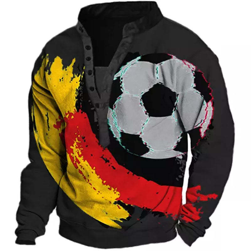 Mens German Flag Soccer Graphic Print Henley Sweatshirt