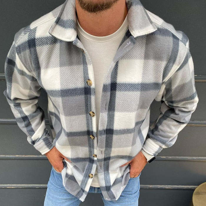 Mens Flannel Shirt Plaid Button Up Jacket
