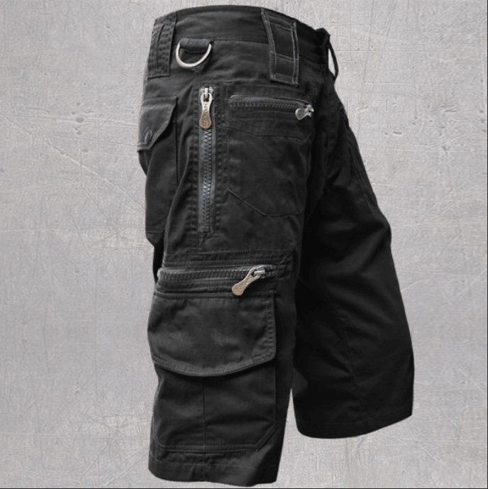 Men's Stylish Cargo Shorts Straight Solid Color Streetwear Multiple Zipper Pockets Hiking Shorts