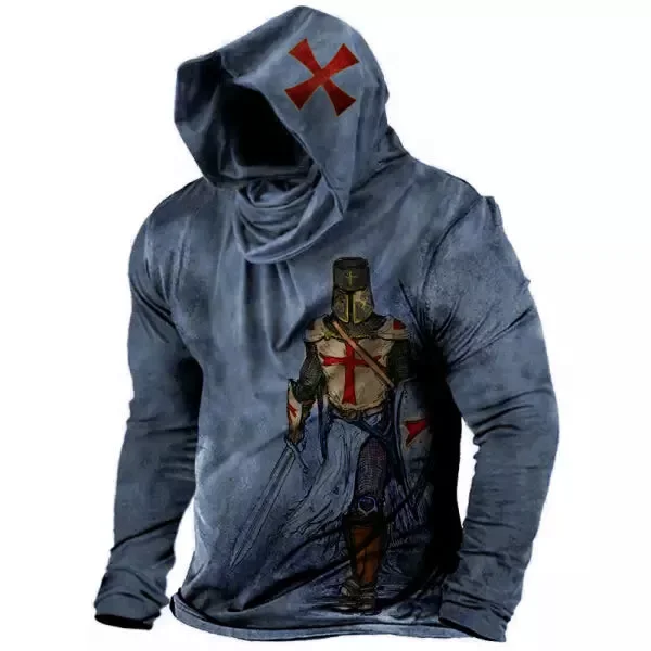 Mens Vintage Templar Print Tactical Hooded