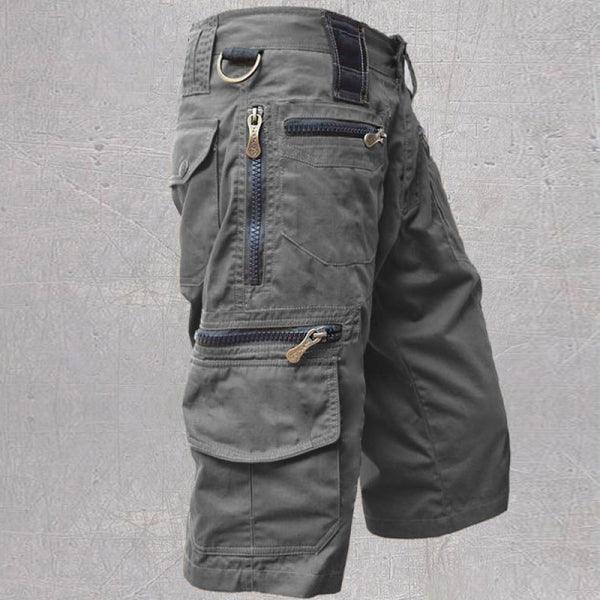 Men's Stylish Cargo Shorts Straight Solid Color Streetwear Multiple Zipper Pockets Hiking Shorts