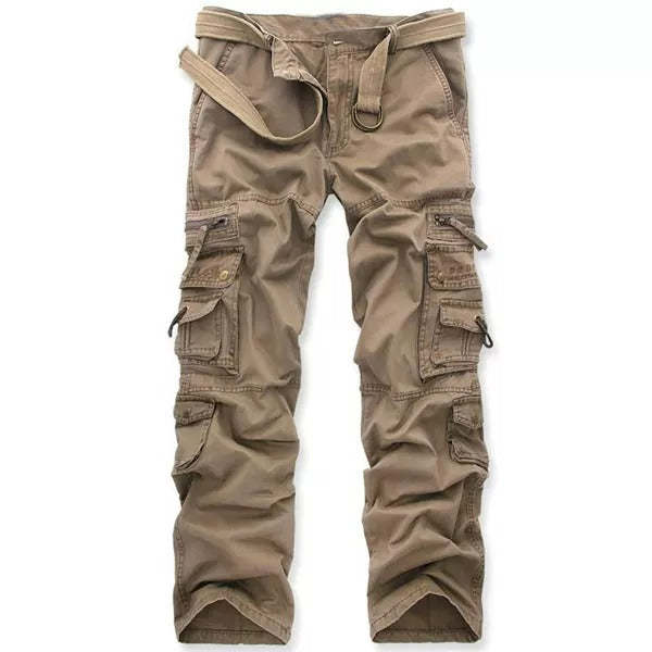 Mens Multi-Pocket Vintage Washed Cotton Washed Multi-Pocket Tactical Pants