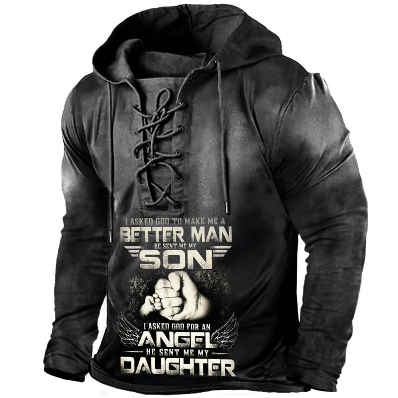 Mens  Better Man  Letter Fist Printed Lace Up Hoodie