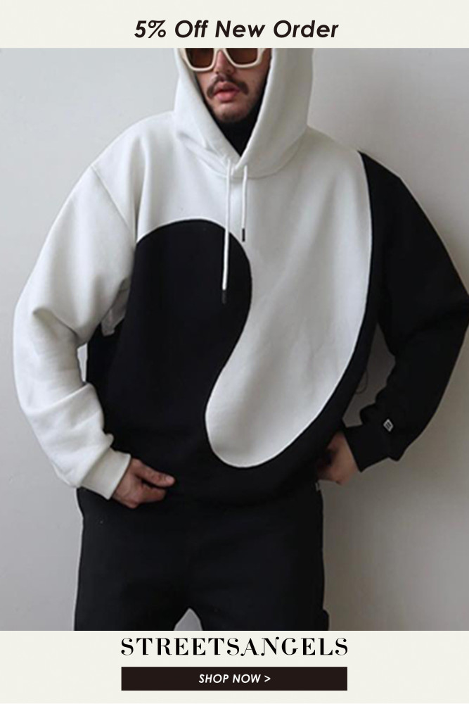 Fashion Contrast Color Stitching Men's Casual Drawstring Long Sleeve Hoodie