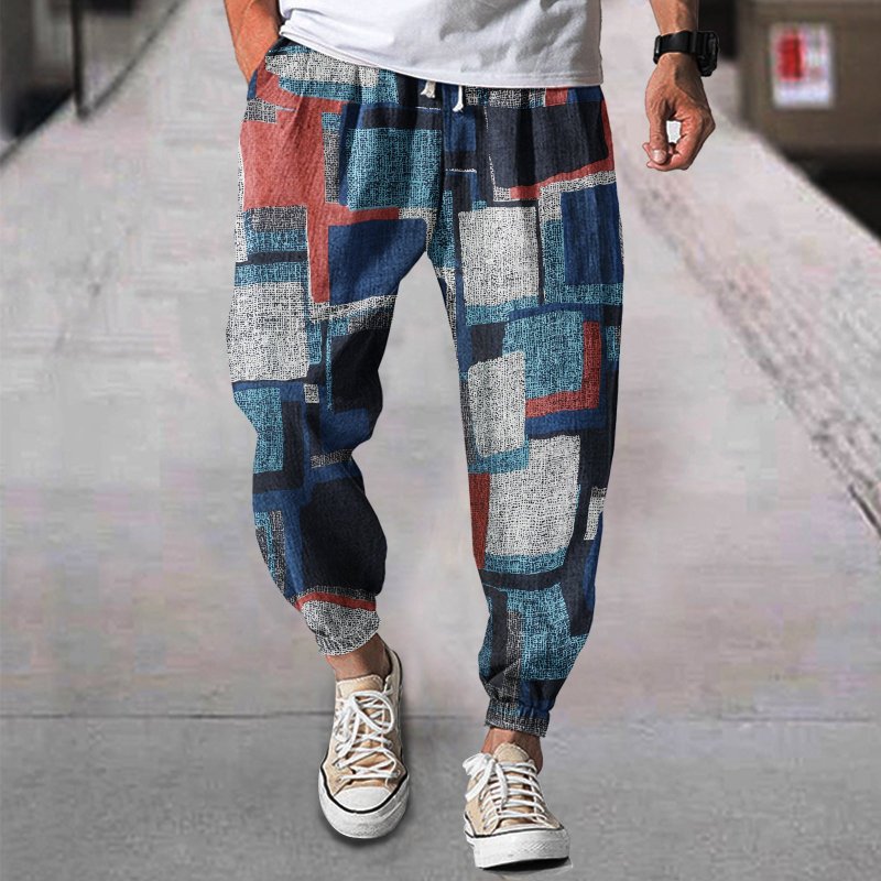 Men's Linen Western Ethnic Irregular Print Loose Casual Pencil Pants
