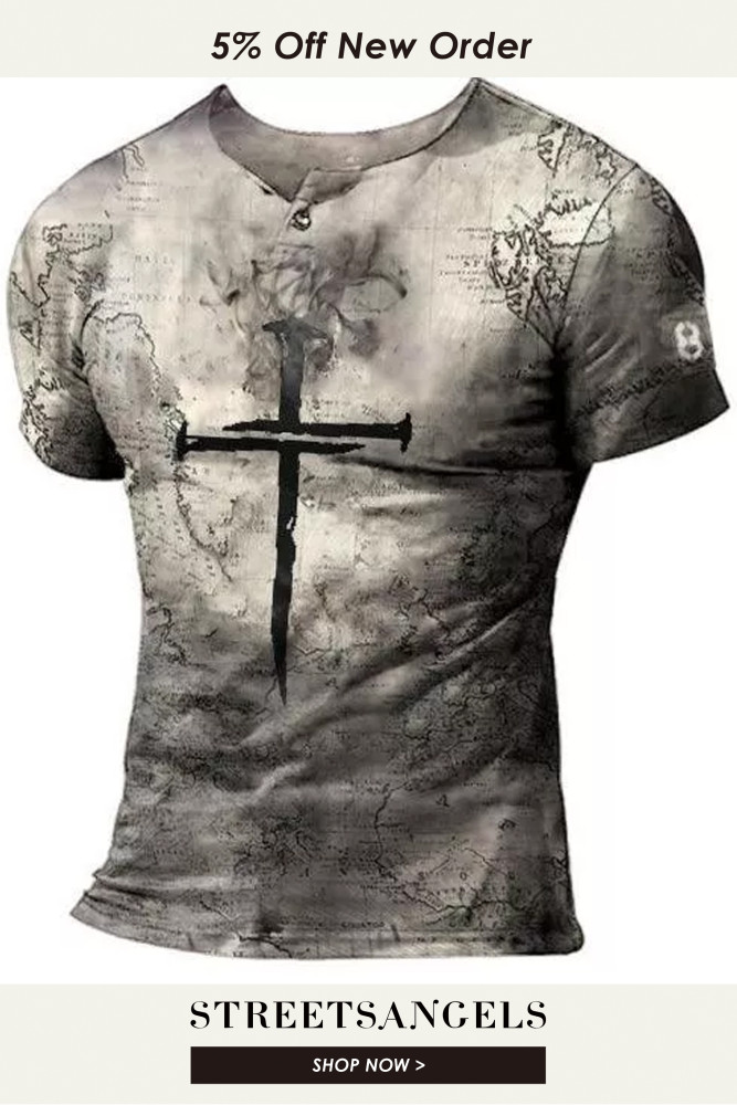 Mens Map Print Cross Faith T-shirt