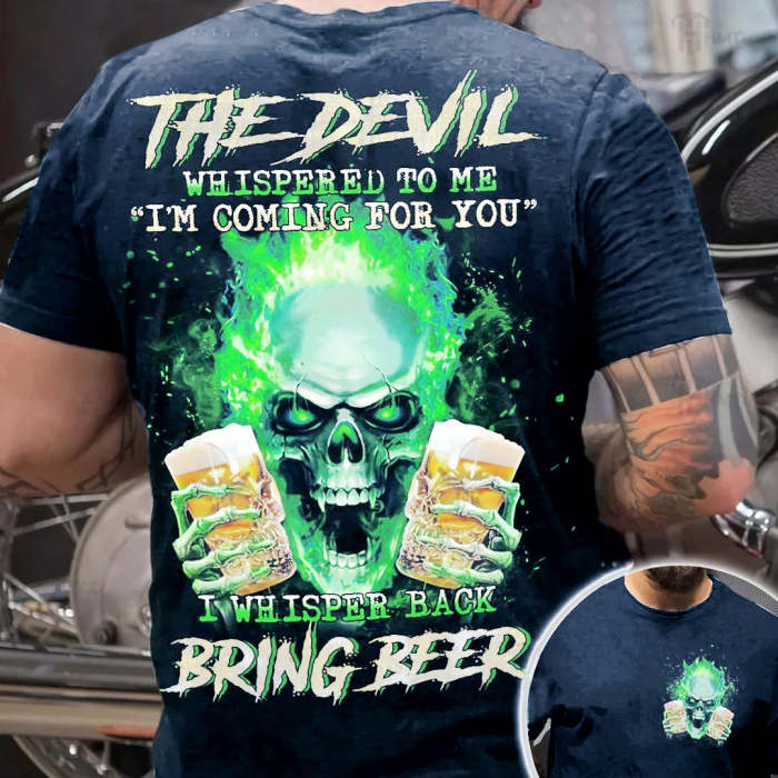 The Devil Whispers To Me Brings Beer Print Men's Short Sleeve T-Shirt