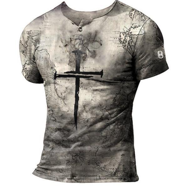 Mens Map Print Cross Faith T-shirt