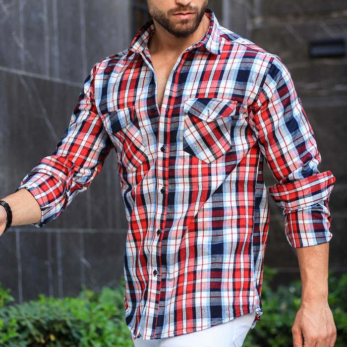 Men's Casual Plaid Flannel Button-Up Long Sleeve Shirt