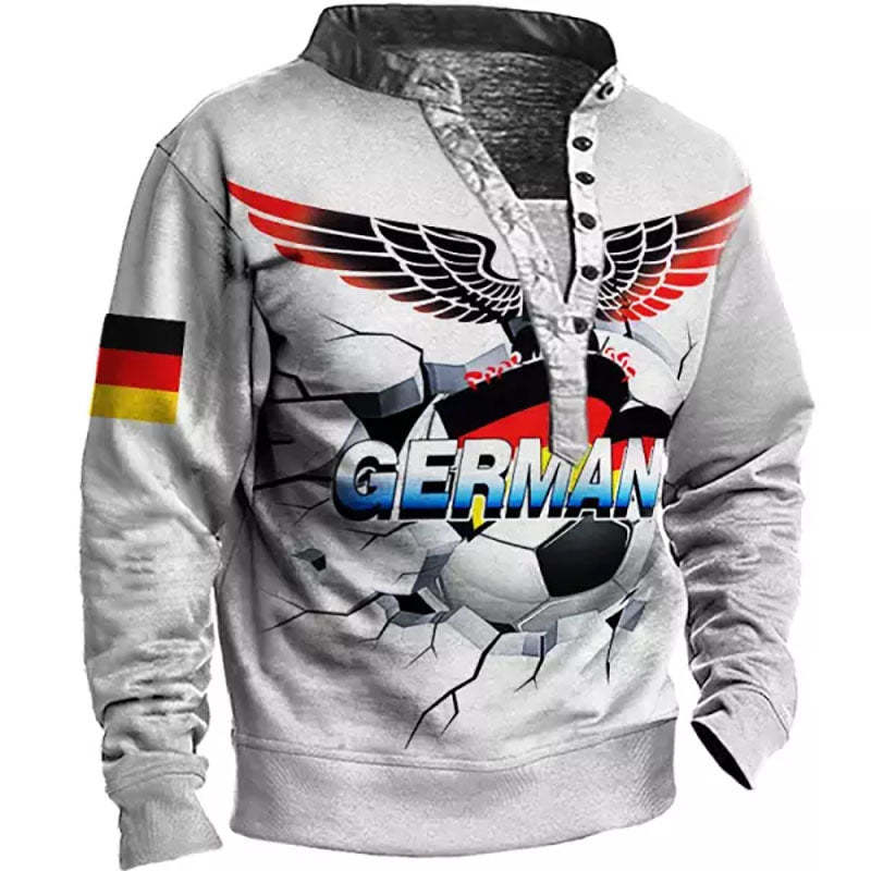 Mens Casual Soccer Germany Fans Memorial Henley Sweatshirt