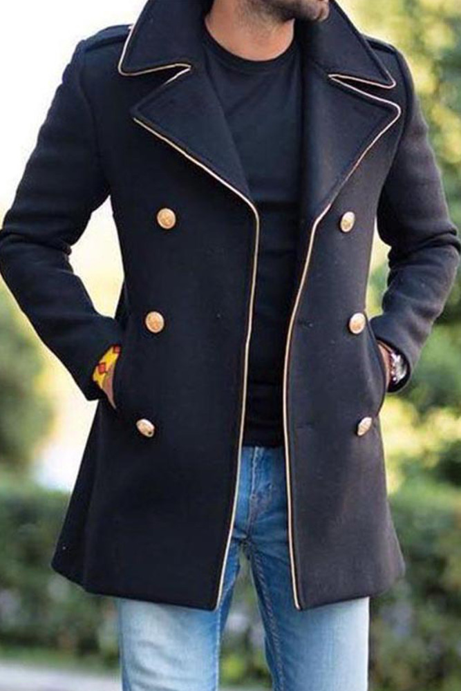 Men's Fashion Lapel Double Breasted Casual Long Sleeve Coat