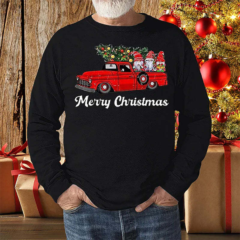 Mens Christmas Casual Car Print Long Sleeve T-Shirt