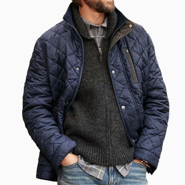 Men's Stand Collar Zip Up Warm Padded Quilted Jacket