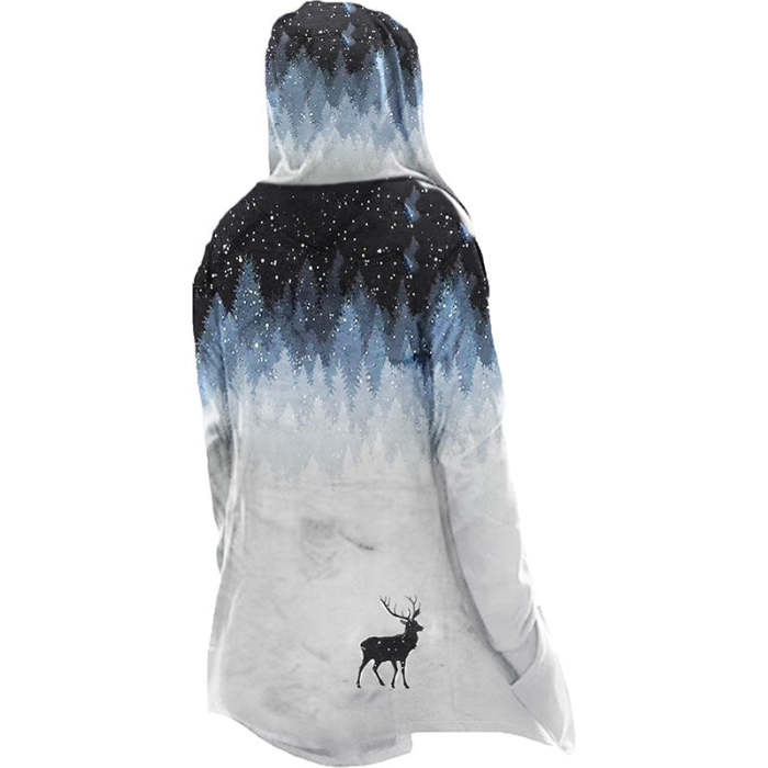 Men's Fleece Hoodie Deer Print Zip Up Gradient Jacket