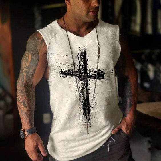 Designer Cross Faith Print Mens Sleeveless Tees