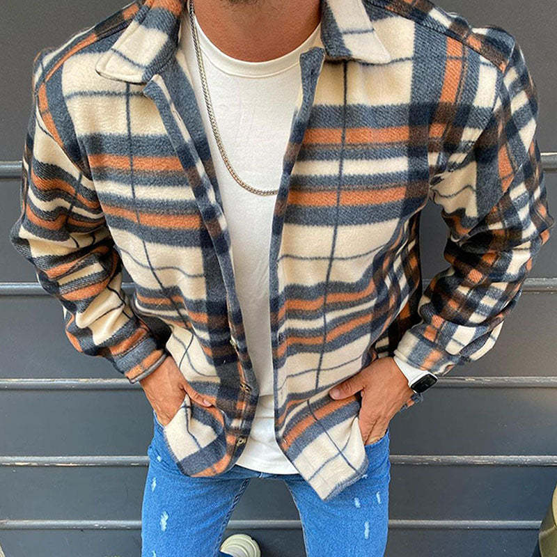 Mens Checked Pattern Shirt Button Flannel Jacket
