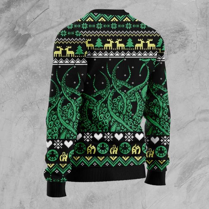 Men's Ugly Christmas Sweater Octopus Dark Wind Print Sweater