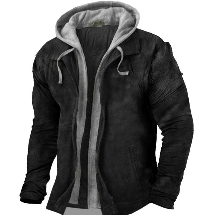 Men's Outdoor Vintage Fleece Patchwork Hooded Jacket