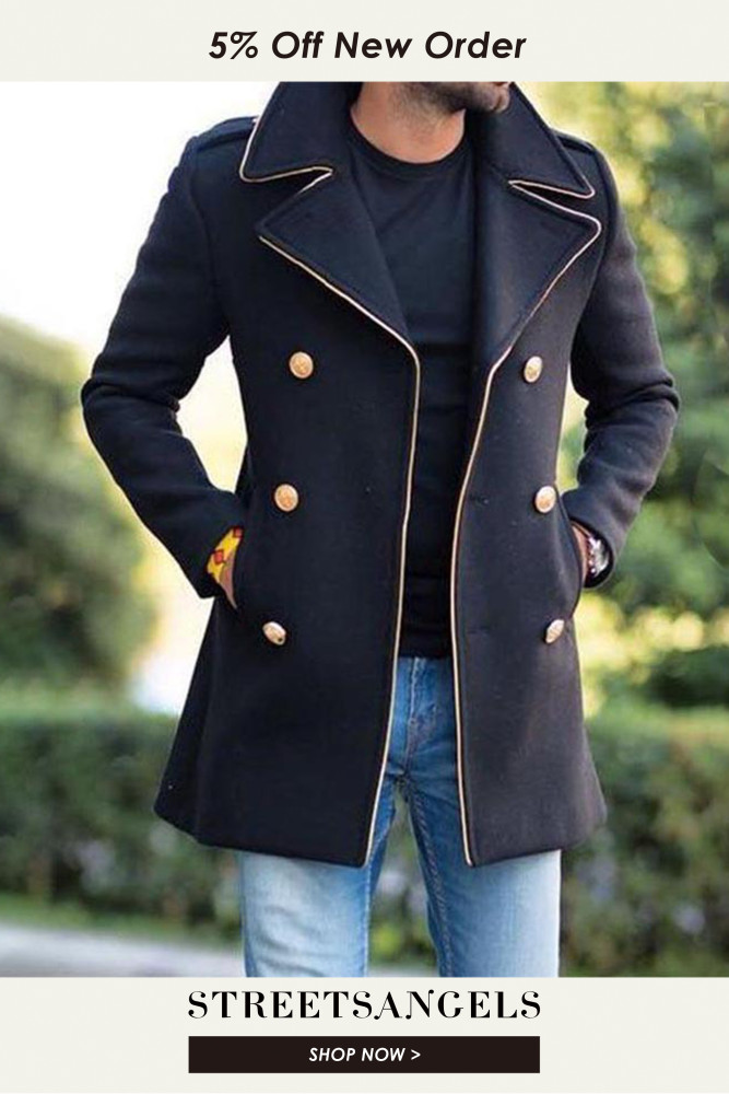Men's Fashion Lapel Double Breasted Casual Long Sleeve Coat