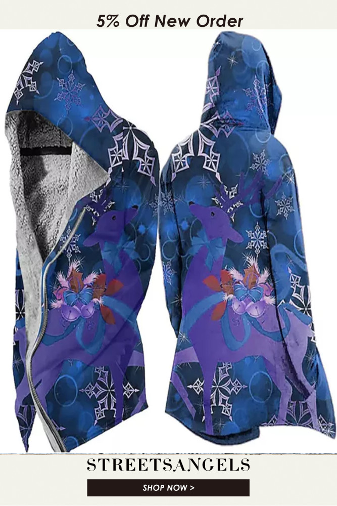 Men Zipper Fashion Christmas Deer Print Fleece Jacket