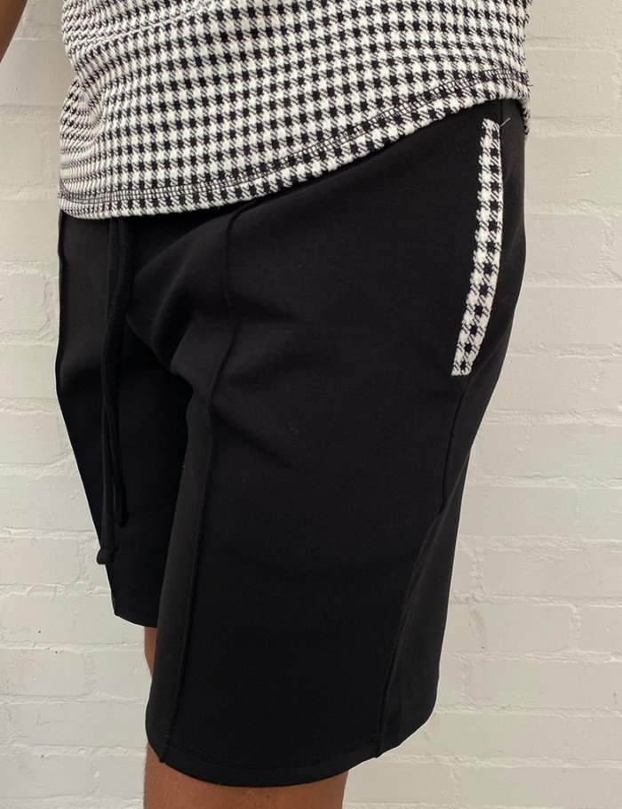 Houndstooth Print Colorblock Shorts