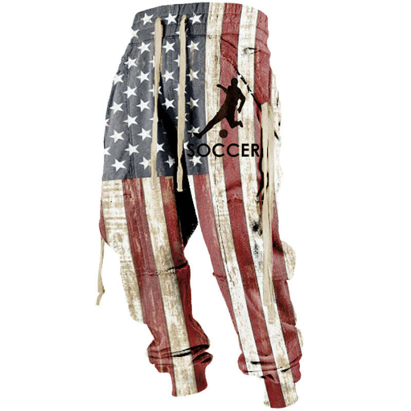 Men's Sporty Elastic Soccer American Flag Print Pants
