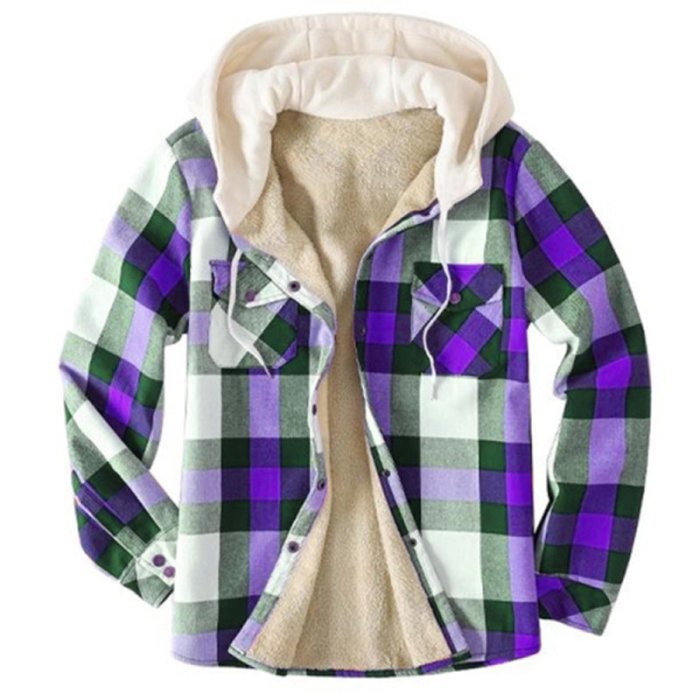 Mens Winter Plaid Thick Casual Jacket