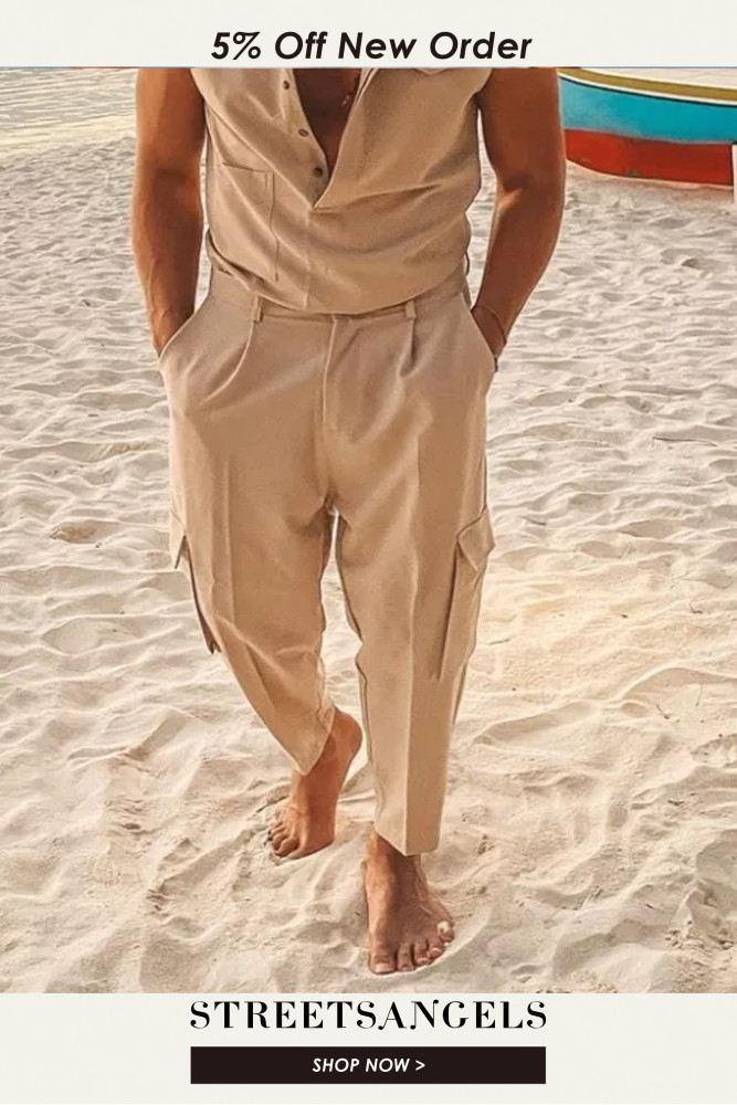 Men's Solid Color Beach Casual Pants