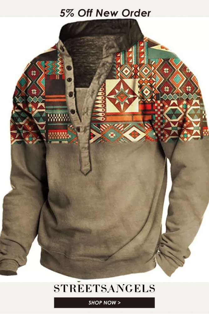 Men's Multicolor Geometric Print Button Up Sweatshirt