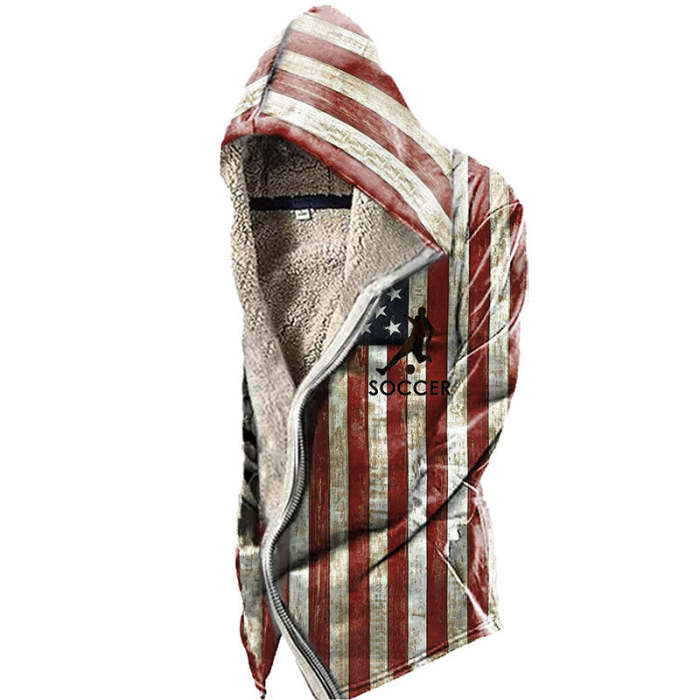 Men's Vintage Hoodie Soccer Flag All Over Print Fleece Jacket