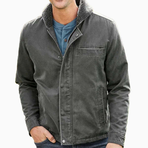 Men Sherpa Colloar Zip Up Multi-Pocket Vintage Work Jacket