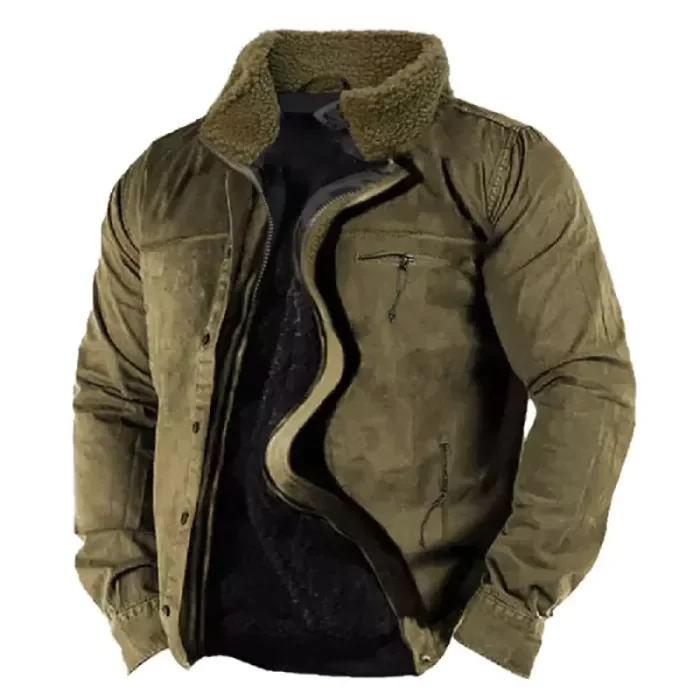 Men Vintage Thick Stand Collar Pocket Tactical Jacket