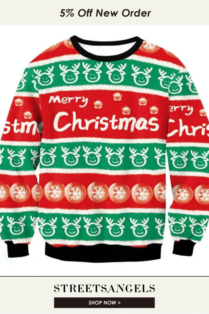 Men Ugly Christmas Sweater Tribal Reindeer Print Casual Pullover Crew Neck Knitted Sweater