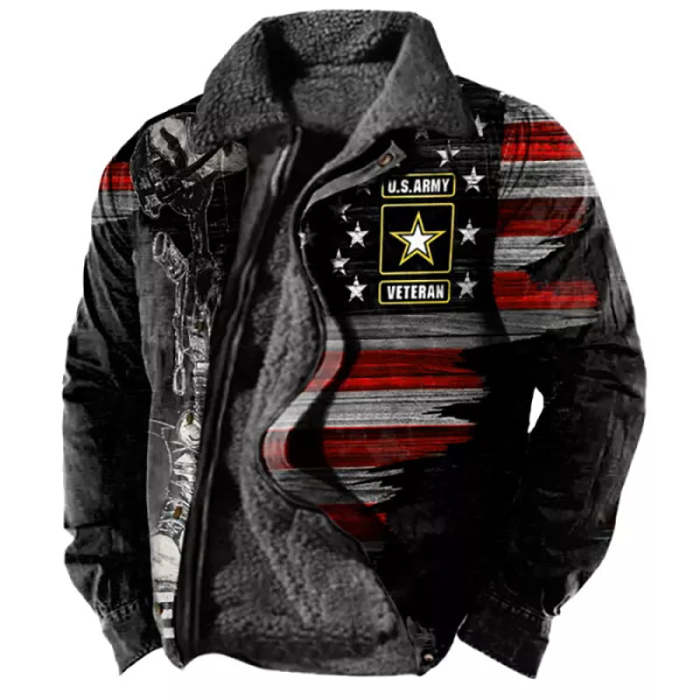 Men American Flag Print Zipper Turndown Collar Jacket