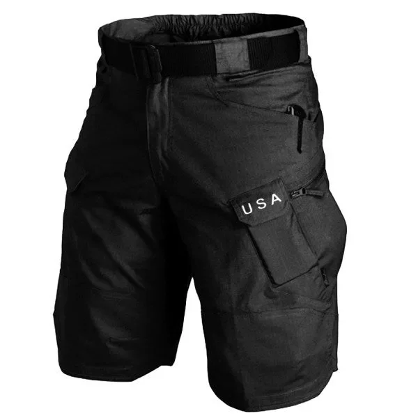 Men's Cargo Hiking Shorts Elastic Waist Multiple Pockets Knee Length Pants Breathable Mid Waist
